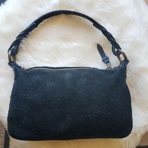 Gap small black suede handbag with leather strap and brass hardware